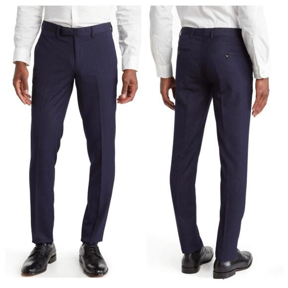 Soul of London Men's Dress Pants Flat Front Unhemmed in Blue - Picture 1 of 8